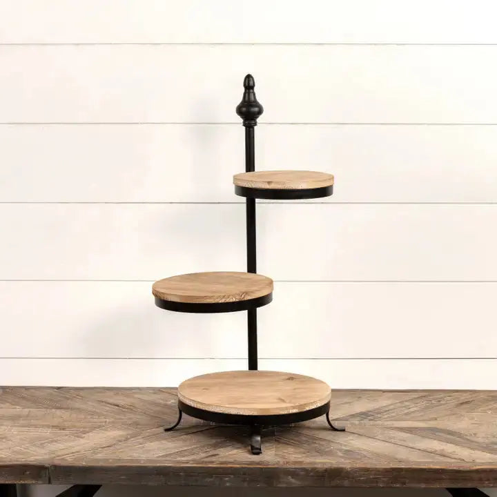 3 Tier Black Metal and Wood Server Cozy Pines