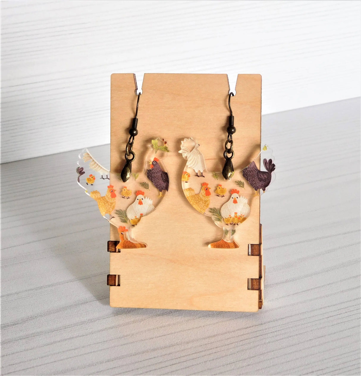 Acrylic Chicken Earrings - Chicken Shaped Drop Earrings Cozy Pines