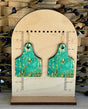 Aqua and Gold Flake Cow Tag Shape Earrings Cozy Pines