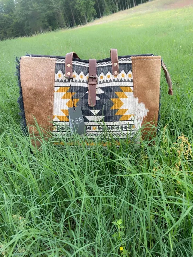 Aztec Western Cowhide Weekender Bag Cozy Pines