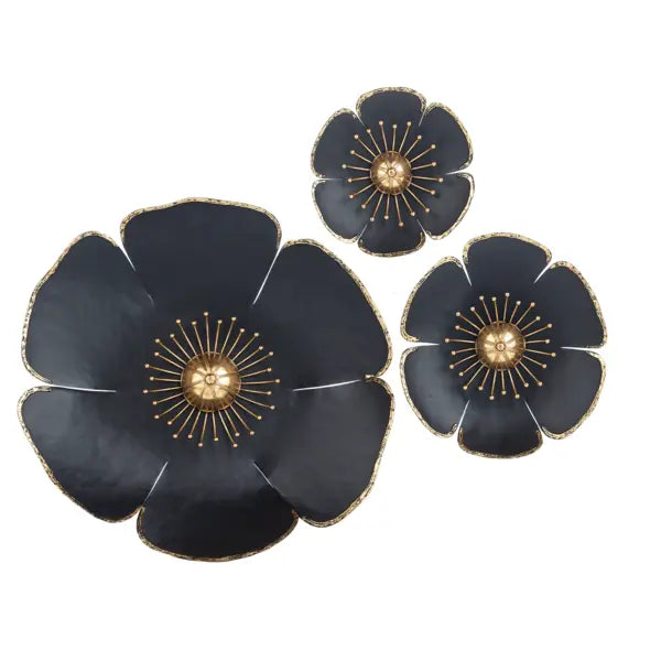 Black & Gold Dimensional Flower Wall Decor Ganz