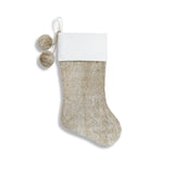 Caribou Beige Faux Fur Stocking with White Velvet Cuff and Pom Poms Gigi Seasons