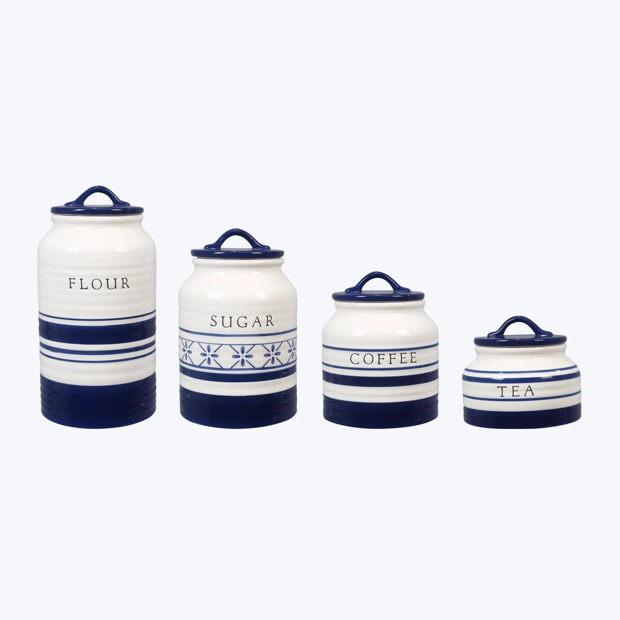 Ceramic Blue and White Canister Set with Stamped Lettering Young's