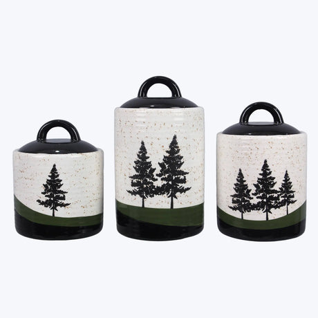 Ceramic Forest Retreat Canister Set of 3  (SKU#: 23000) Young's