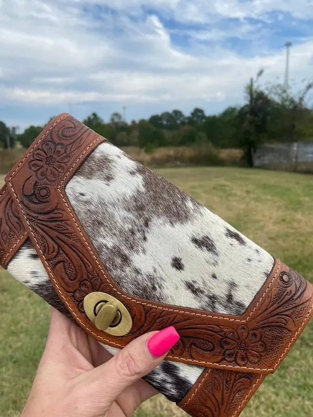 Cowhide Tooled Leather Wallet Cozy Pines