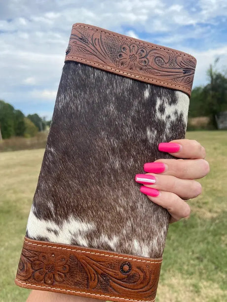 Cowhide Tooled Leather Wallet Cozy Pines