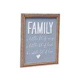Family Wall Hanging Sign with Gray Fabric Background and White Yarn Sentiment - Bedroom- Living Room- Home Wall Decor-Bead Border Design Paris Loft Inc
