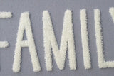 Family Wall Hanging Sign with Gray Fabric Background and White Yarn Sentiment - Bedroom- Living Room- Home Wall Decor-Bead Border Design Paris Loft Inc