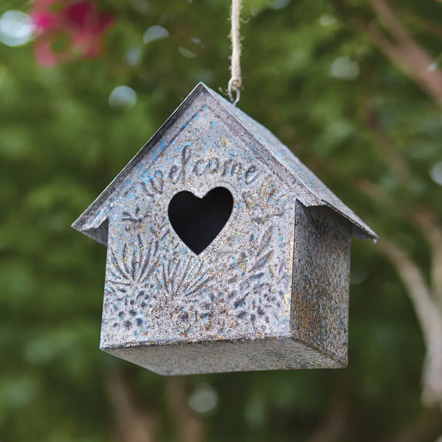 Farmhouse Denim Heart Birdhouse Cozy Pines