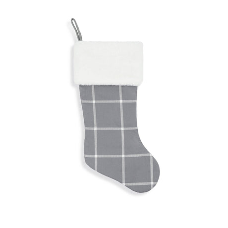 Farmhouse Windowpane Plaid Faux Fur Christmas Stocking Gigi Seasons