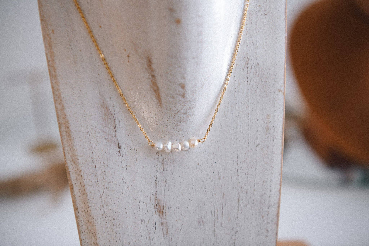 Freshwater Pearl Necklace – 14K Gold Plated, 16” Layering Cozy Pines