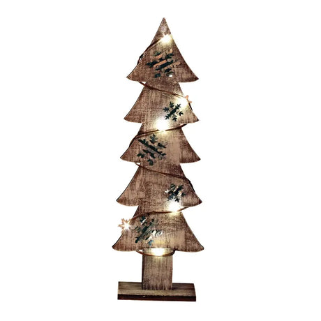 Small Wood/Galvanized Snowflake Tree with Led Lights Cozy Pines