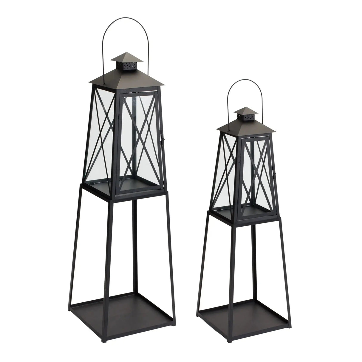 Lantern (Set of 2) 10.75"L x 33"H, 12.25"L x 41"H Iron/Glass Melrose Intl.