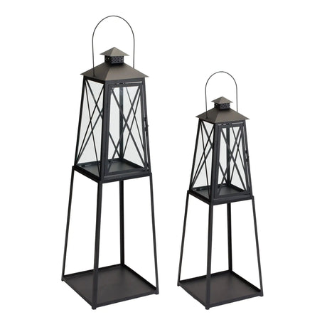 Lantern (Set of 2) 10.75"L x 33"H, 12.25"L x 41"H Iron/Glass Melrose Intl.