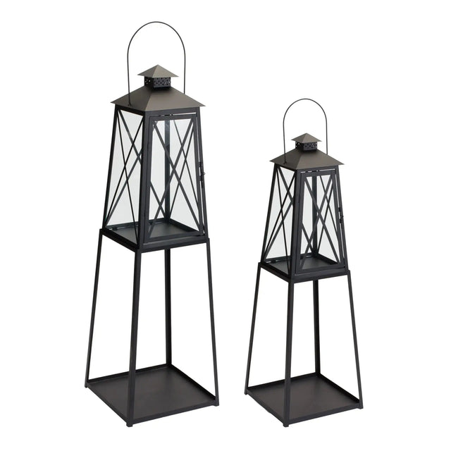 Lantern (Set of 2) 10.75"L x 33"H, 12.25"L x 41"H Iron/Glass Melrose Intl.