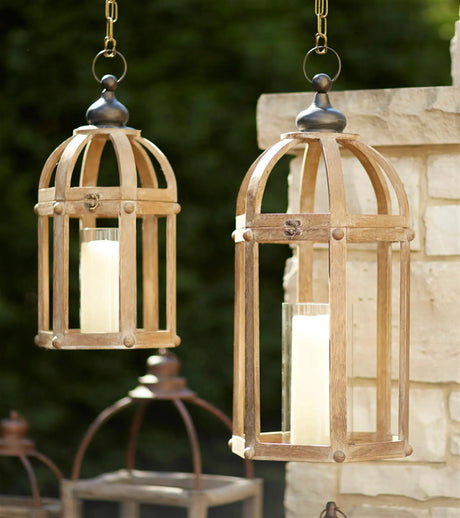 Lanterns (Set of 2) 21"H, 28"H Wood/Metal/Glass Melrose Intl.