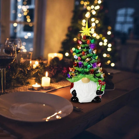 Gnome Lit Retro Ceramic Christmas Tree Cozy Pines