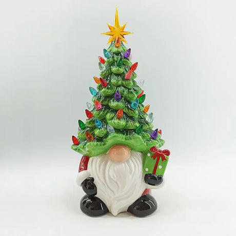 Gnome Lit Retro Ceramic Christmas Tree Cozy Pines