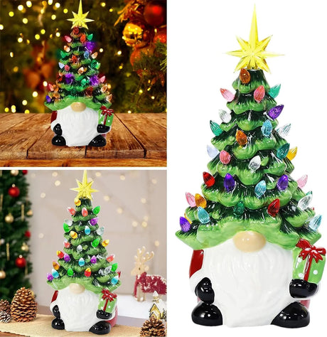 Gnome Lit Retro Ceramic Christmas Tree Cozy Pines