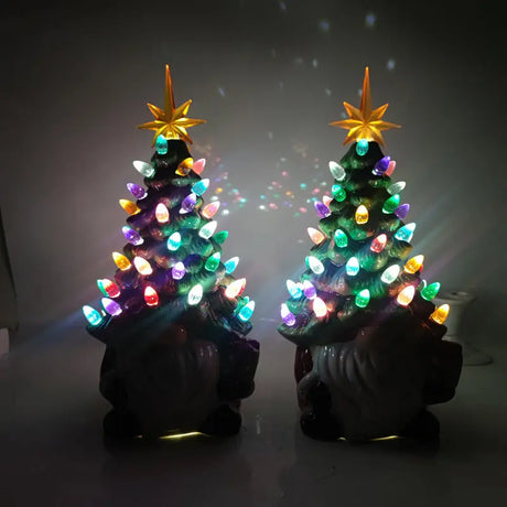 Gnome Lit Retro Ceramic Christmas Tree Cozy Pines