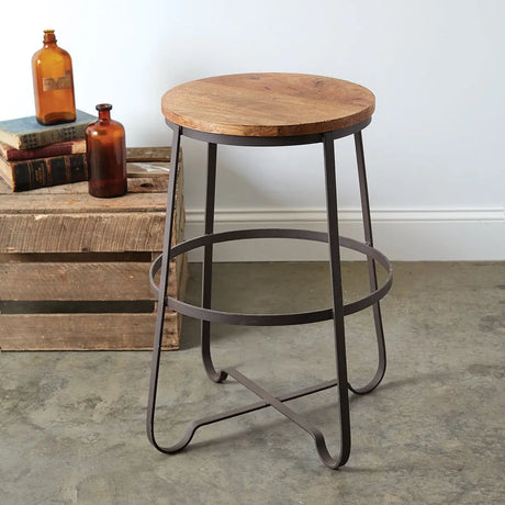 Industrial Wood Top Stool Cozy Pines