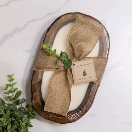 Lakeside Summer Wooden Dough Bowl Candle Cozy Pines