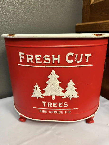 Large Metal Christmas  Tree Pot Cozy Pines