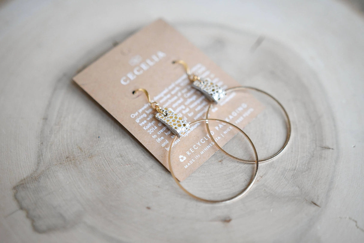 Leather and Gold Plated Hoop Lightweight Earrings Cecelia Designs Jewelry