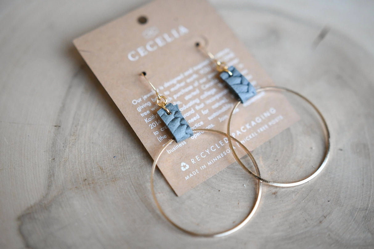 Leather and Gold Plated Hoop Lightweight Earrings Cecelia Designs Jewelry