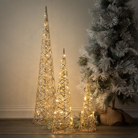 Lighted Gold Cones Cozy Pines