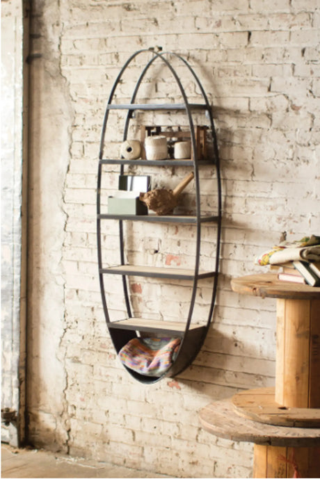 Metal And Wood Oval Wall Shelf 22" X 8.5" X 60"T Kalalou