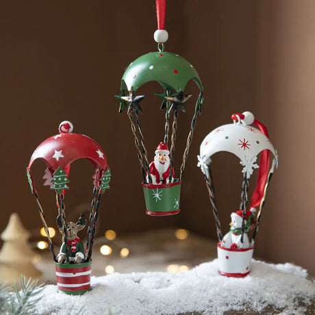 Nordic Iron Christmas Hot Air Balloon Parachute Ornaments Cozy Pines
