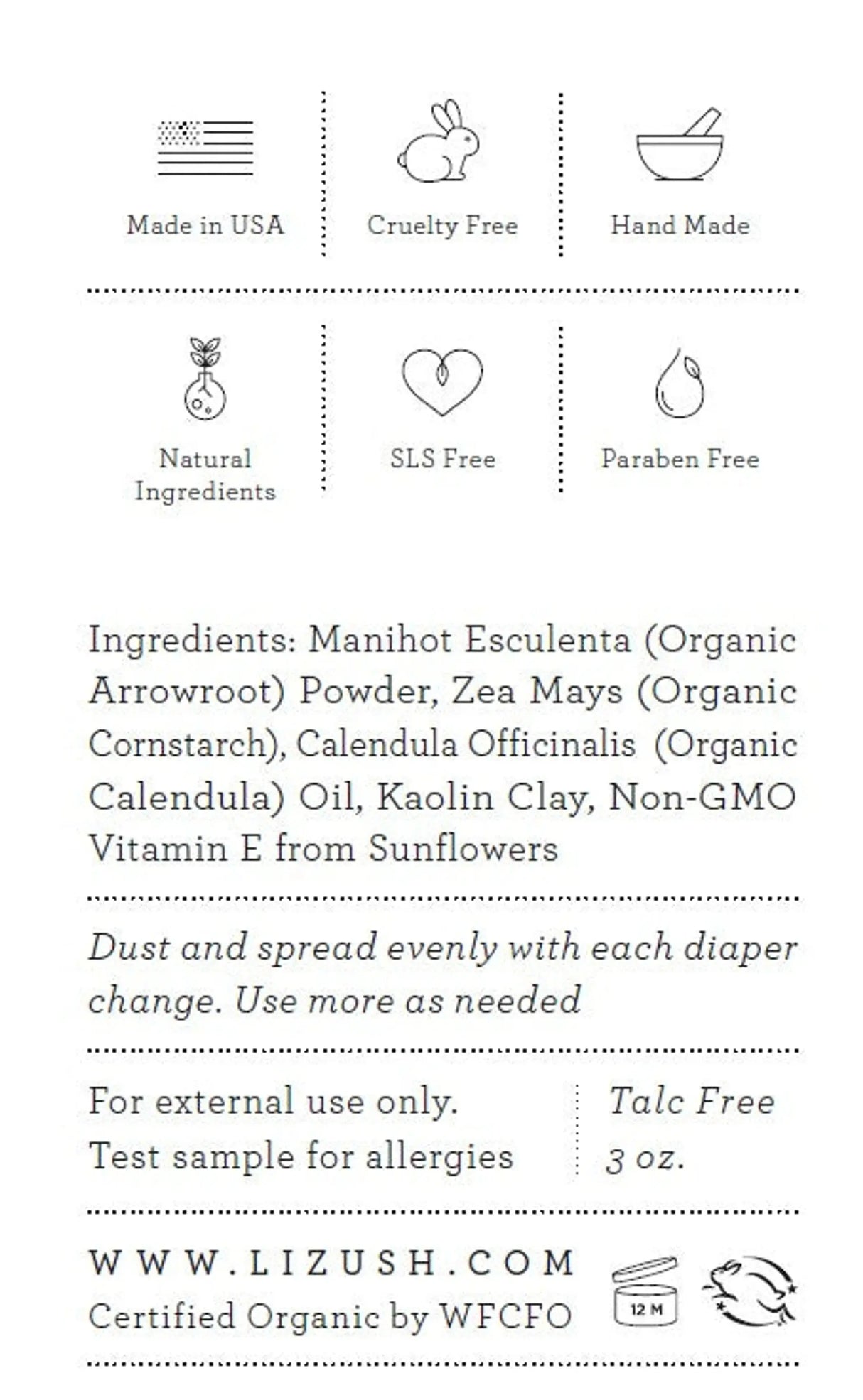 ORGANIC BABY POWDER - Talc Free Lizush