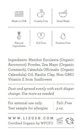 ORGANIC BABY POWDER - Talc Free Lizush