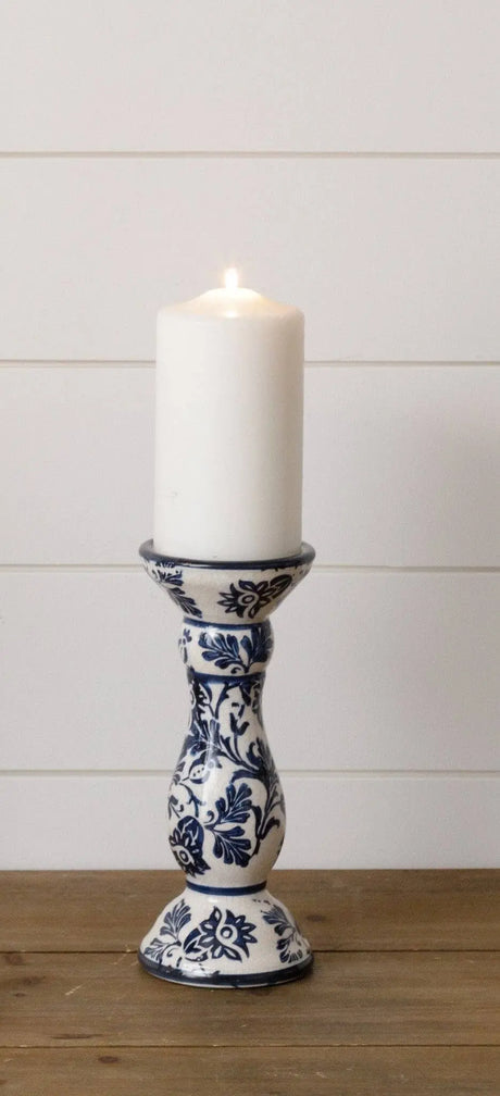 Taper/Pillar Candle Holder - Blue Floral, Md (PC) Audrey's