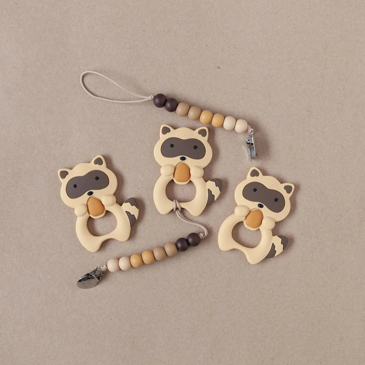 Raccoon Teether and Clip Set Golden Baby