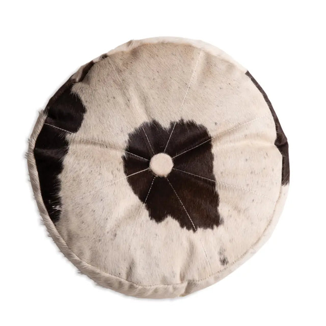 Round Cowhide Throw Pillow Cozy Pines