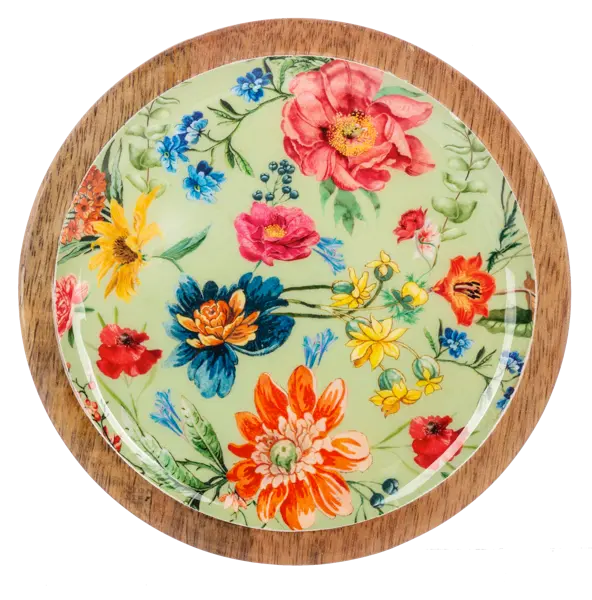 Round Floral Pattern Tidbit Tray Cozy Pines