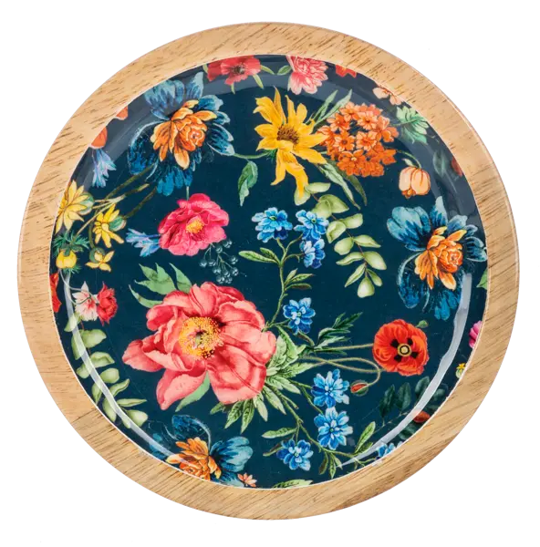 Round Floral Pattern Tidbit Tray Cozy Pines