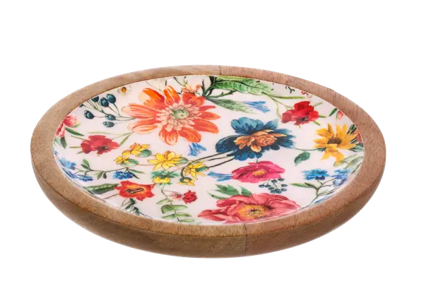 Round Floral Pattern Tidbit Tray Cozy Pines