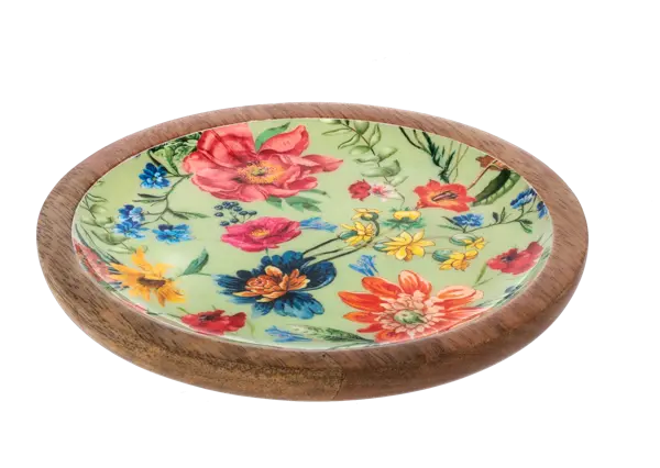 Round Floral Pattern Tidbit Tray Cozy Pines