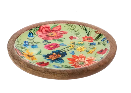 Round Floral Pattern Tidbit Tray Cozy Pines