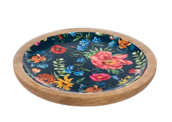 Round Floral Pattern Tidbit Tray Cozy Pines