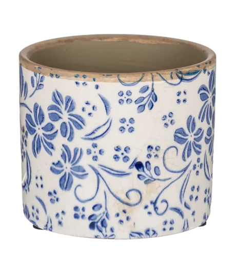 Rustic Blue & Ivory Flower Pattern Planter Cozy Pines