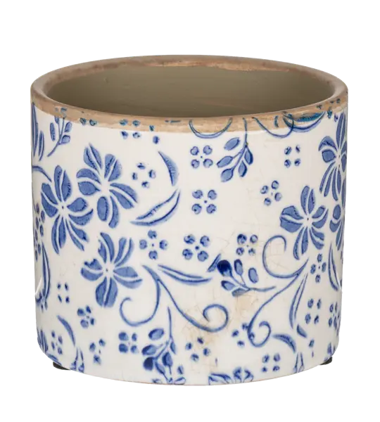 Rustic Blue & Ivory Flower Pattern Planter Cozy Pines