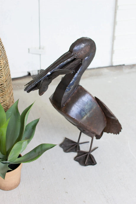 Rustic Recycled Metal Pelican With Fish Kalalou