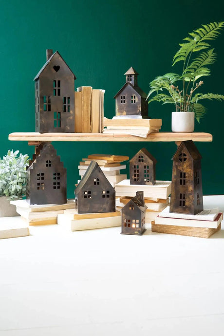 SET OF SEVEN ANTIQUE BROWN METAL VILLAGE Kalalou