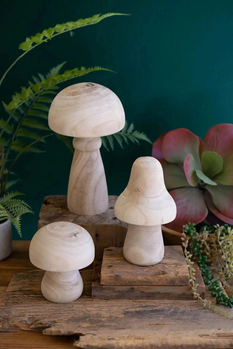 SET OF THREE NATURAL WOODEN MUSHROOMS Kalalou