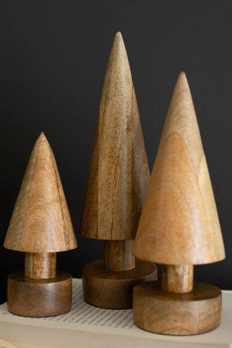 SET OF THREE TURNED WOODEN CHRISTMAS TREES Kalalou