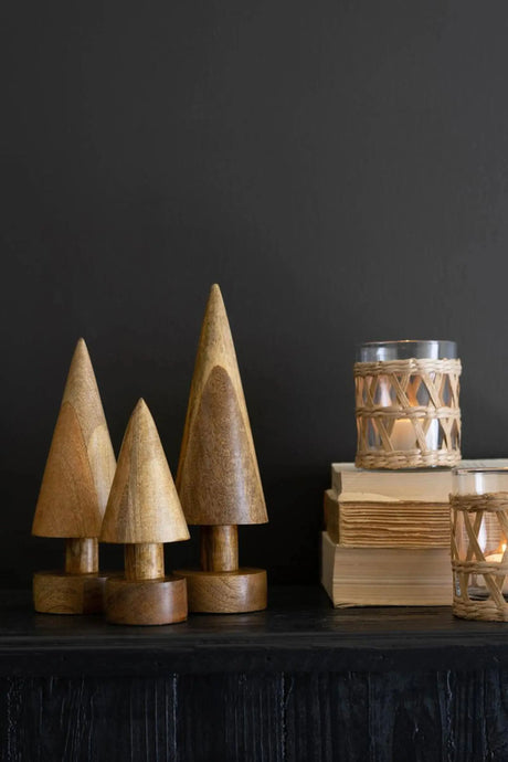 SET OF THREE TURNED WOODEN CHRISTMAS TREES Kalalou